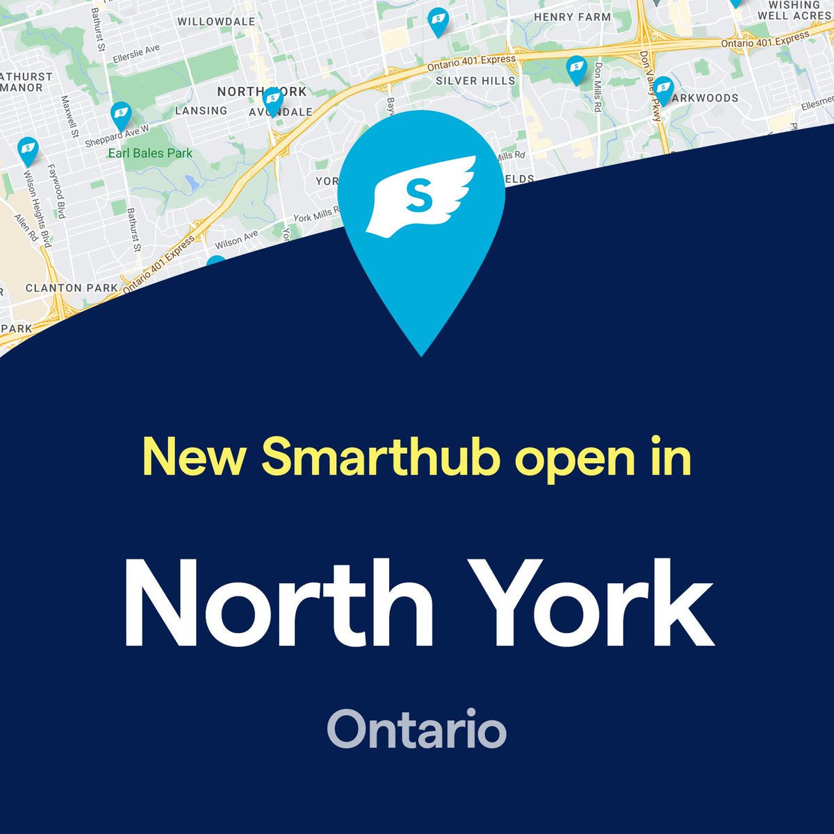 Swiftpost's tweet photo. A new Smarthub is available for residents of North York, Ontario. Visit https://t.co/S75vnEfFiS to see all 650+ Smarthub locations. #shipmoreforless #dropoff #ontario #swiftpost https://t.co/DdXAc8jLfR