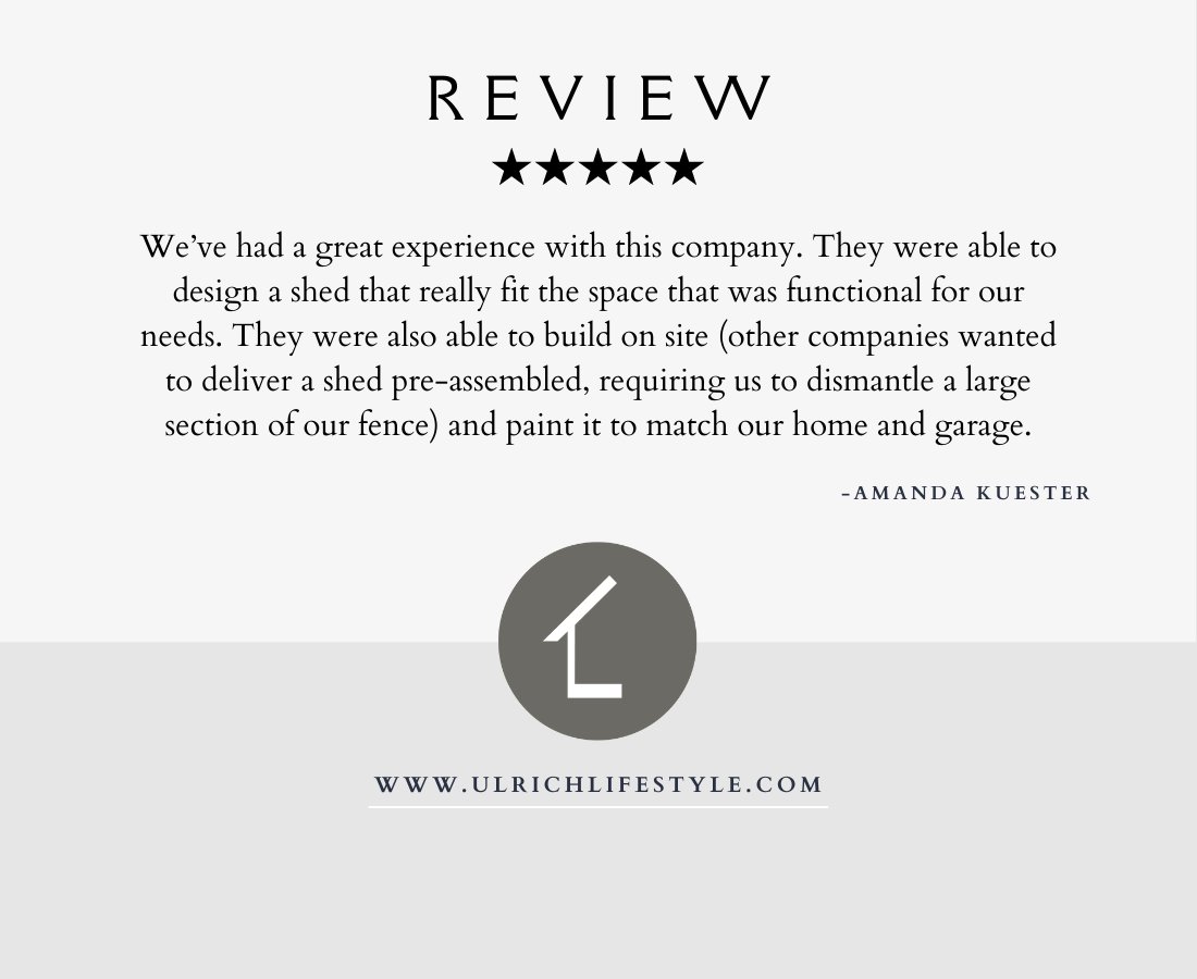 UlrichMechville's tweet photo. Here's another one of our raving fans, Amanda Kuester.

#Ulrich #UlrichLifestyleStructures #Shed #ulrichlifestyle #getorganized #makememories #getulrich #ravingfans #Review #5stars https://t.co/X8cxfO0Hxo