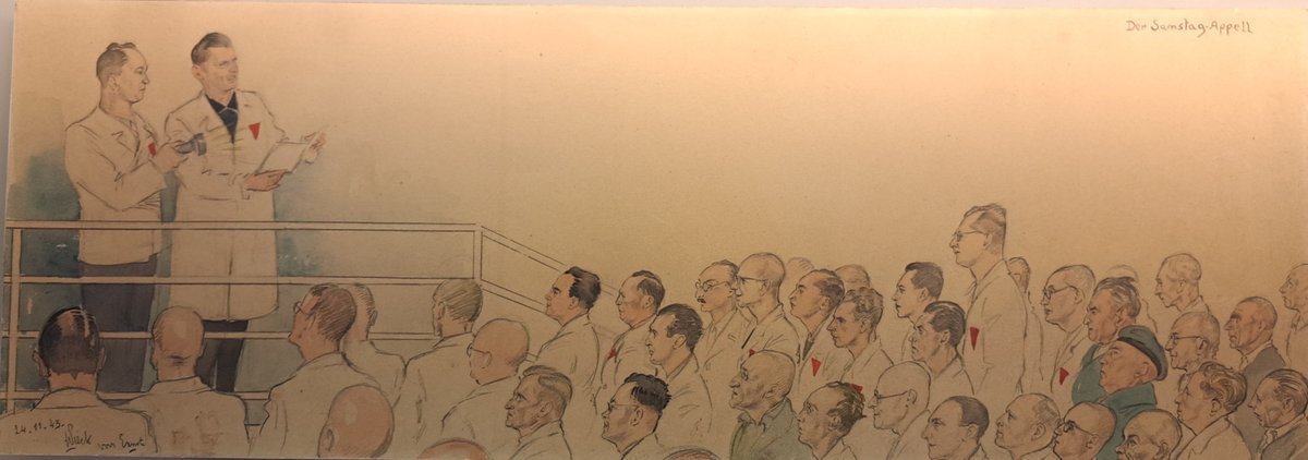EllenHampton's tweet photo. This sketch, from the #Buchenwald Memorial exhibit, is of doctor-prisoners at a Saturday roll call in 1943. New blog post after a fascinating visit #DoctorsatWar https://t.co/GqlRgZoqis https://t.co/kBXSyjoldu