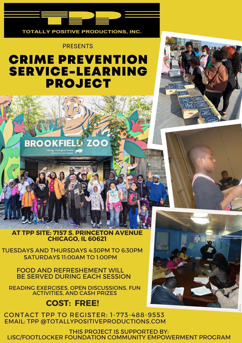 TOTALLYPOSITIVE's tweet photo. The Crime Prevention Service Learning Project is now underway at Totally Positive Productions, so we are excited to have your support!
#supportnonprofit #totallypositiveproductions #communityservice #servicelearningproject https://t.co/EJET4ELoxv