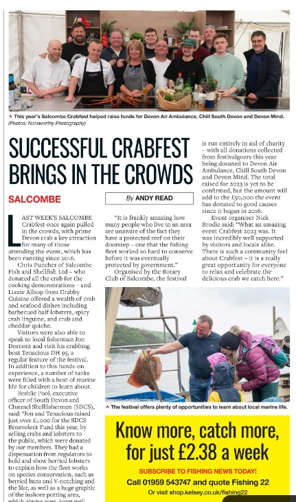 Great little piece on  <a href="/SalcCrabfest/">Salcombe Crabfest</a> featured in last weeks <a href="/YourFishingNews/">Fishing News</a> 
If you missed it, be sure to keep the day clear next year!