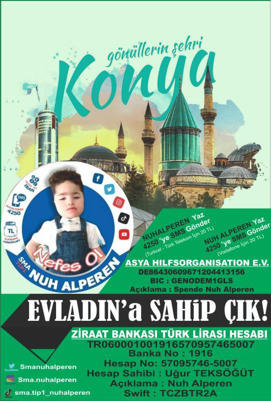 Gönüllerin Şehri, Konyanın evladı Nuh Alperen son düzlükte sizlerden yardım bekliyor.. Allah rızası için görmezden gelmeyin, az çok demeden destek bekliyoruz🙏🏻 Valilik onaylı Kampanyamız %69 da.. 
<a href="/ahmetarslan42/">AHMET ARSLAN</a>  <a href="/Konyato/">Konya Ticaret Odası (KTO)</a> #Cannes2023 #konya