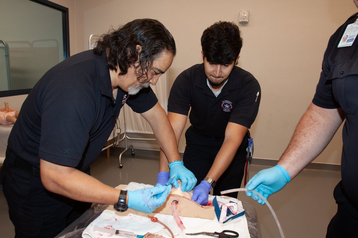 PreparingWilCo's tweet photo. WCEMS training can be messy. Paramedics practiced surgical airways and finger thoracostomies.  They also heard less messy presentations from WilCo Human Resources and @BTCS_Health . https://t.co/HGXEPh5kNp