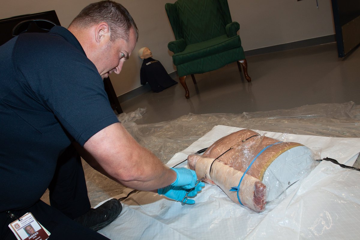 PreparingWilCo's tweet photo. WCEMS training can be messy. Paramedics practiced surgical airways and finger thoracostomies.  They also heard less messy presentations from WilCo Human Resources and @BTCS_Health . https://t.co/HGXEPh5kNp