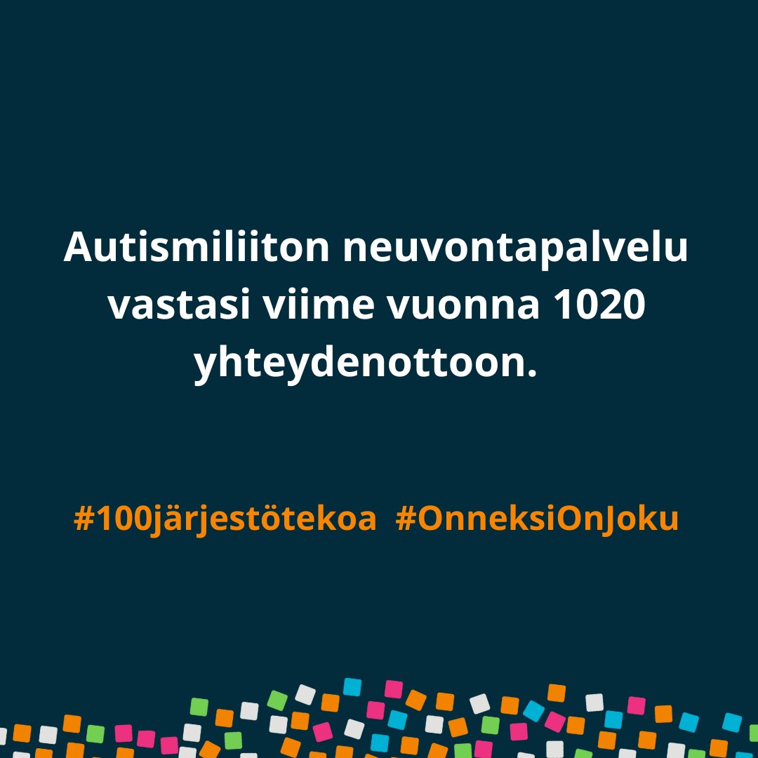 Monet autismikirjon ihmiset, heidän läheisensä ja ammattilaiset saavat apua ja neuvontaa Autismiliitosta. Neuvontapalvelumme vastasi viime vuonna 1020 yhteydenottoon. 
 
#100järjestötekoa #OnneksiOnJoku #järjestöt #Hallitusneuvottelut