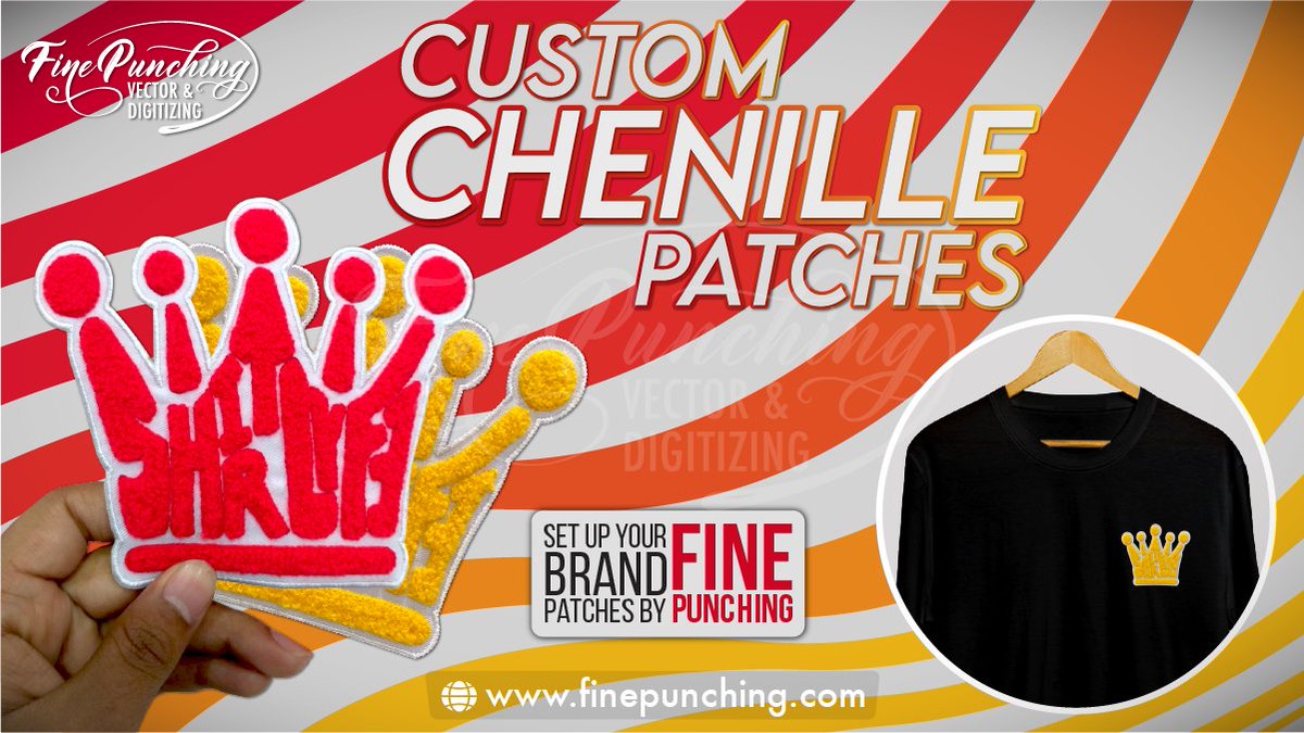 fine_punching's tweet image. Rule like a King/Queen with our Crown Chenille Patch! This chenille patch is a perfect fit for royalty, so it is an embellishment for your regal style. finepunching.com
Call: +1 716 406 4433  #finepunching #chenillepatch #chenillepatches #chenilleembroidery #king