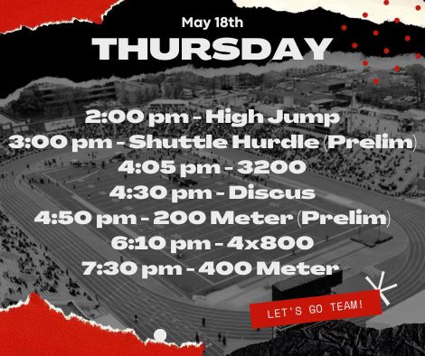 Comet fans, here is your Boys TnF events &amp; times for Day 1 of State Track &amp;Field!  Let’s GO! #CometStrong #CometPride