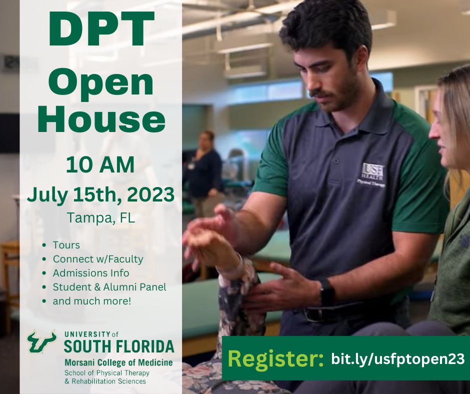 Want to learn more about our DPT program or applying this year? Don't miss our Open House this summer to connect with admissions, faculty, students, and alumni!
To register visit: bit.ly/usfptopen23