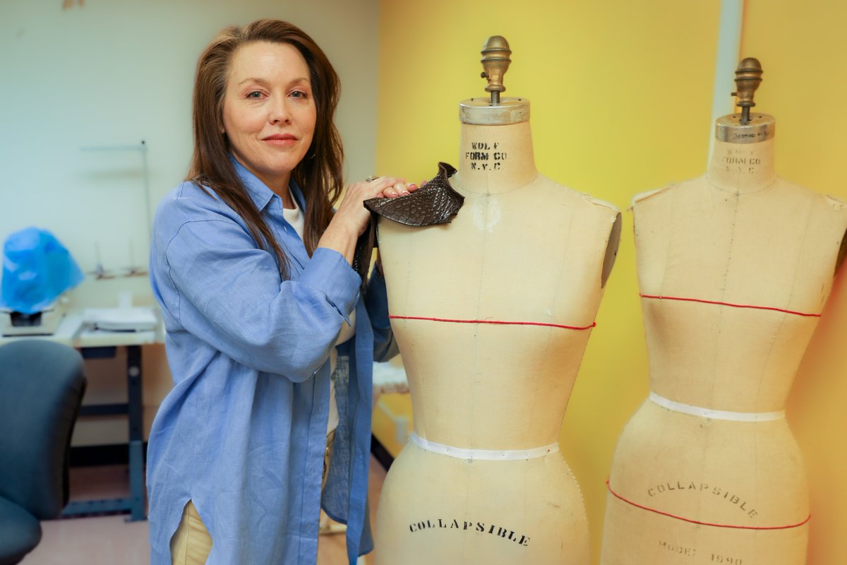 Susan Lindrew, a senior majoring in textiles, apparel and merchandising, has been working on a research project on experimental patternmaking to use the typically discarded portions of alligator hides in fashion. #ScholarshipFirst