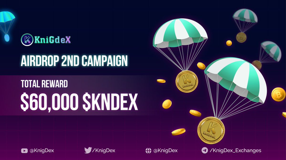 New #airdrop: KnigDex (New &amp; Random 5000)
Reward: 90 KNDex (~$9)
News: Backers
Distribution date: June 6th

🔗Airdrop Link: t.me/KnigDexOfficia…