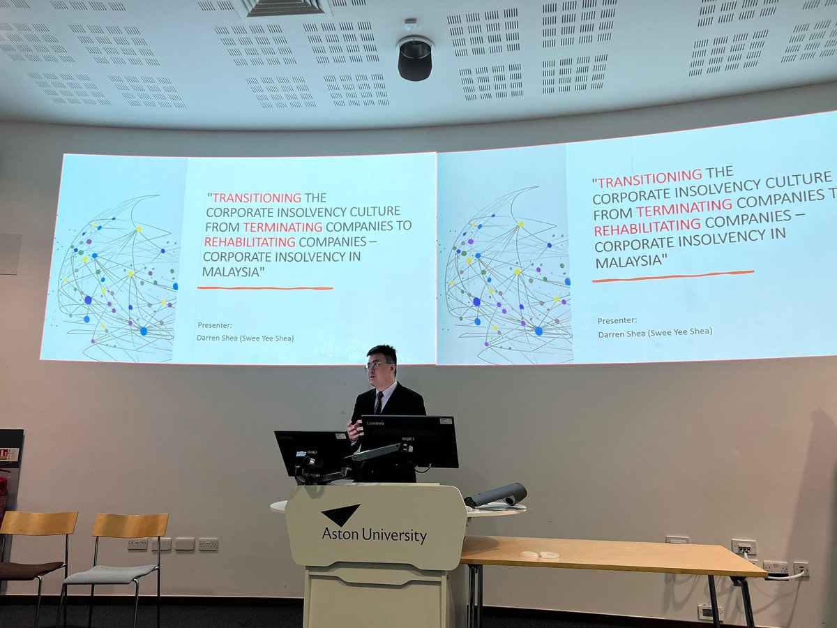 Presenting “transitioning the corporate insolvency culture from terminating companies to rehabilitating companies - corporate insolvency in Malaysia” at Aston University for WMLDN PhD conference: Spring 2023.