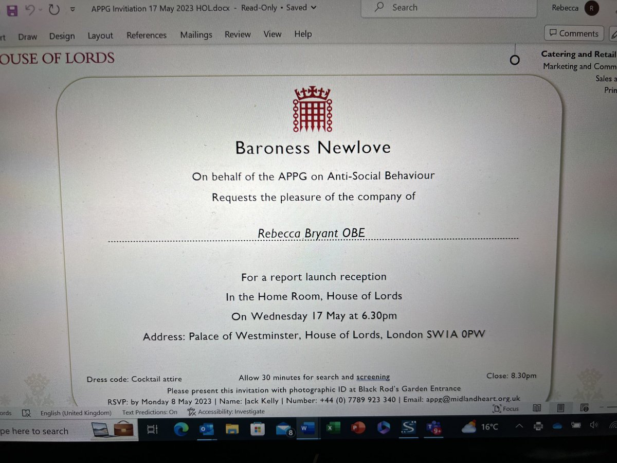 Rebecca Bryant OBE (@rbryantobe) on Twitter photo On my way to the <a href="/ASBAPPG/">APPG on Anti-Social Behaviour</a> report launch <a href="/HouseofLords2/">House of Lords</a>. A great report with solid recommendations on how we improve our response to #ASB looking forward to catching up with <a href="/resolveasb/">ResolveASB</a> patron <a href="/HelenNewlove/">Helen Newlove</a> and stakeholders <a href="/MidlandHeart/">Midland Heart</a> On my way to the <a href="/ASBAPPG/">APPG on Anti-Social Behaviour</a> report launch <a href="/HouseofLords2/">House of Lords</a>. A great report with solid recommendations on how we improve our response to #ASB looking forward to catching up with <a href="/resolveasb/">ResolveASB</a> patron <a href="/HelenNewlove/">Helen Newlove</a> and stakeholders <a href="/MidlandHeart/">Midland Heart</a>