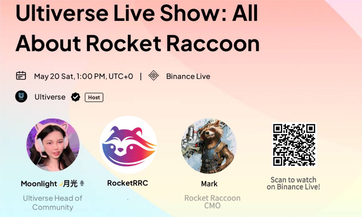 RocketRRC (@rocketrrc) on Twitter photo 🚀Ultiverse Live Show: All About Rocket Raccoon (RRC) w/Rocket Raccoon CMO, Mark.
Host: <a href="/Moon1ightSt/">Moonlight🌙月光 🐥 🔱 🔆</a>
1st BRC-20 exchange supported by BTC miners
1st MEME mapped to BRC-20 by #ARB
✅❤&RT
✅@ 3 friends
✅follow @Rocketrrc
✅ binance.com/en/live/video?…
Draw 10 whitelist
12h⏰ 🚀Ultiverse Live Show: All About Rocket Raccoon (RRC) w/Rocket Raccoon CMO, Mark.
Host: <a href="/Moon1ightSt/">Moonlight🌙月光 🐥 🔱 🔆</a>
1st BRC-20 exchange supported by BTC miners
1st MEME mapped to BRC-20 by #ARB
✅❤&RT
✅@ 3 friends
✅follow @Rocketrrc
✅ binance.com/en/live/video?…
Draw 10 whitelist
12h⏰