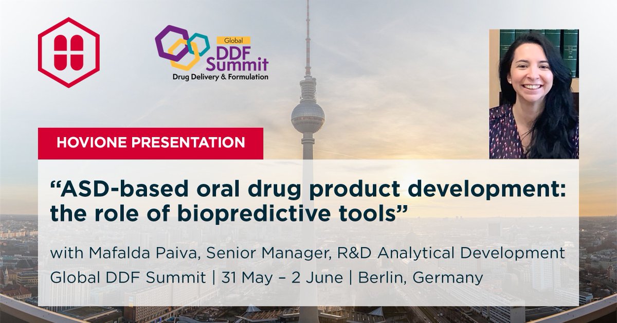 HovioneGroup's tweet image. Visit us at @DDF_Summit and don't miss Mafalda Paiva presentation on "ASD-based oral drug product development: the role of biopredictive tools": hovione.com/press-room/eve… #DDFSummit #drugdeliveryformulation #drugformulation #drugdelivery #spraydrying #solubility #cdmo #initforlife