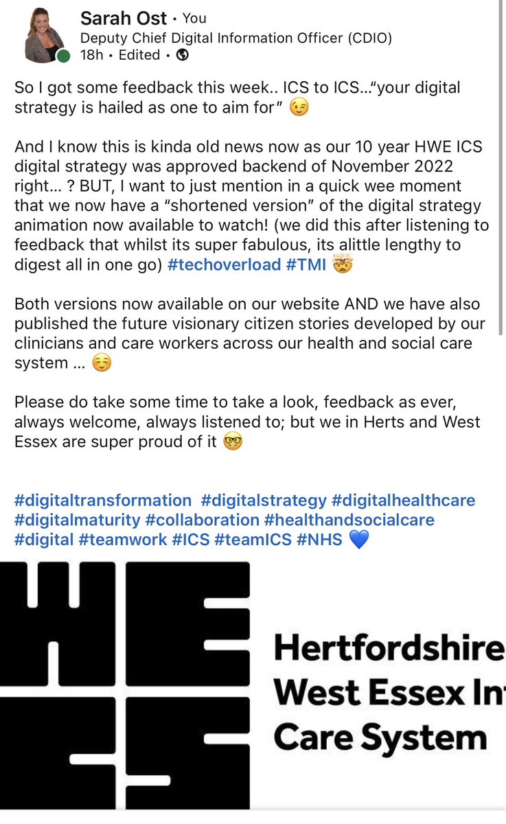 ostsarahj's tweet photo. Listening to #feedback on our #digital #DigitalStrategy #NHS #teamICS #DigitalTransformation #collaboration #healthandsocialcare
👀👀 @HWEICB 

https://t.co/eBmHFUX54O https://t.co/sO06zpmGIW