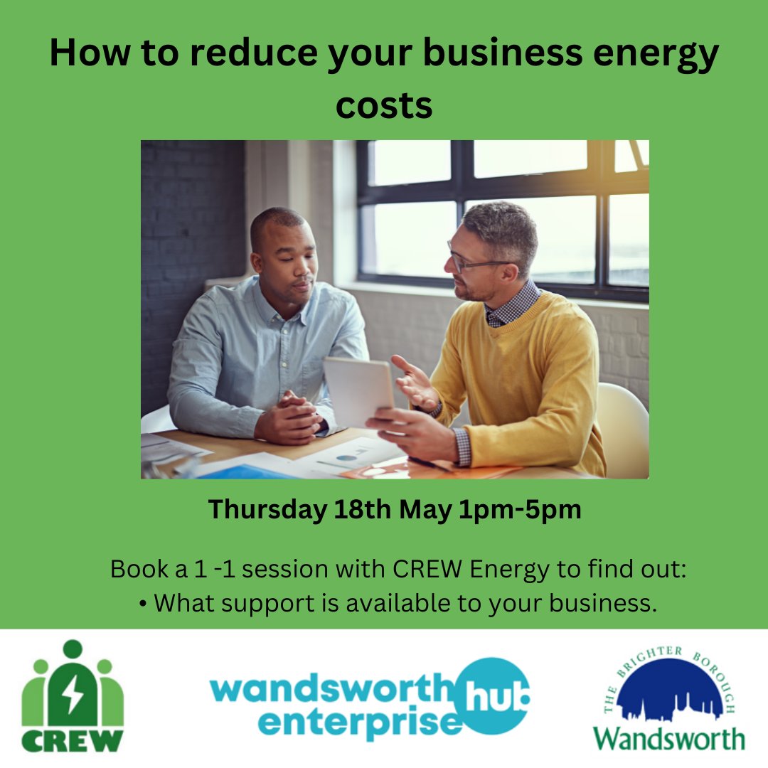 🚨 Last Chance! Book a 1-1 energy advice clinic taking place tomorrow from 1pm-5pm! 

Learn more on how to reduce your energy bills and the support available with @CREWEnergyLDN.   

Book here 👉 rb.gy/jawxk