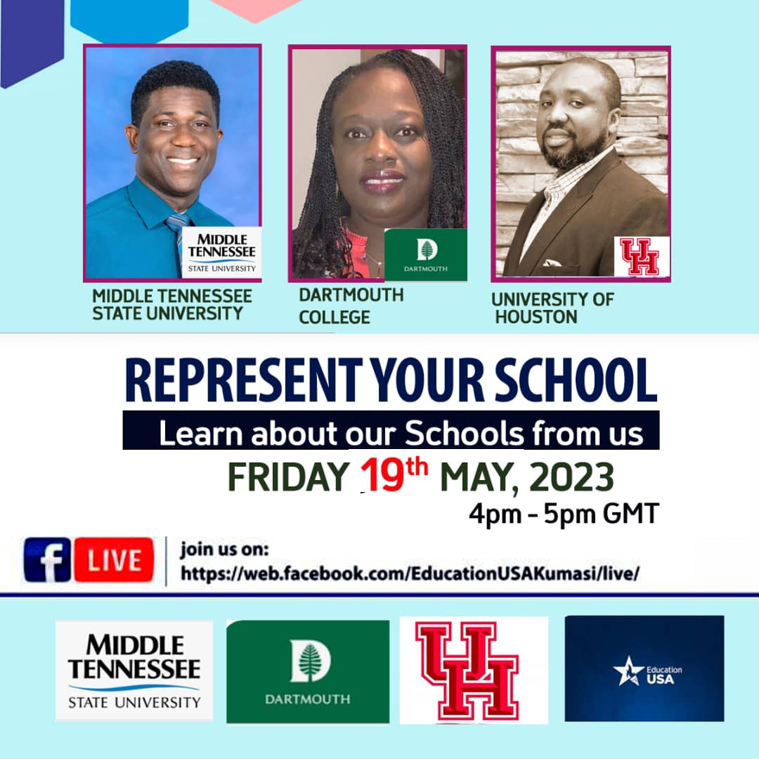 EdUSAGhana's tweet photo. Please, make a date with us!

#RepYourSchool
#educationusakumasi
#dartmouthcollege
#dartmouth
#universityofhouston
#houston
#middletennessee
#middletennesseestateuniversity
#studyinusa
#studyabroad
#StudyWithUS https://t.co/qDqAOS1VkS