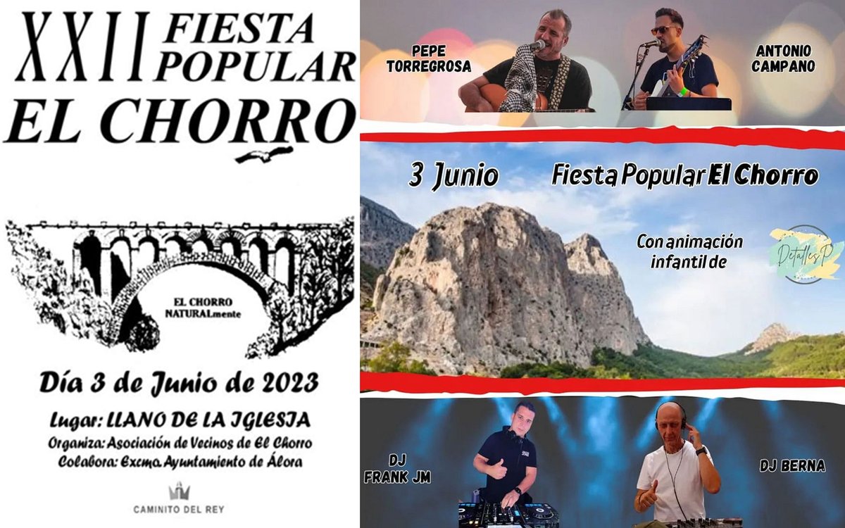 Fiesta Popular El Chorro 2023

🔥 valledelguadalhorce.org/fiesta-popular…

#FiestaElChorro
#VerbenaElChorro
#EventoElChorro
#CaminitodelRey
#NocheDeMúsicaElChorro
#ActuacionesElChorro
#DiversionElChorro
#LlanoDeLaIglesia
#ValleDelGuadalhorce
#ElChorro2023
#VecinosDeElChorro