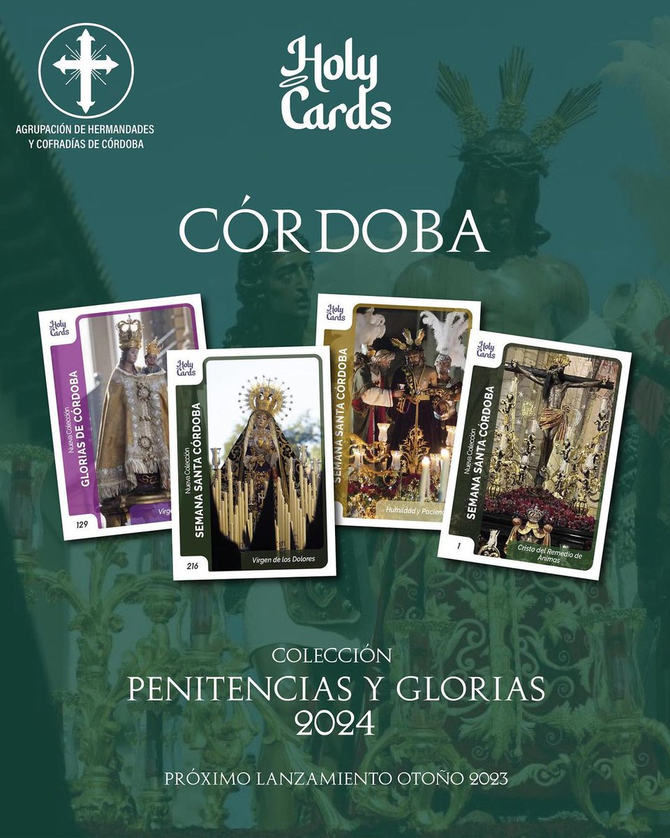 ¡Córdoba tendrá su álbum HolyCards con sus hermandades!
Las cartas saldrán a la venta en Otoño de este año y contarán con Hermandades de la Semana Santa y de Gloria.
#Cordoba #HolyCards #HolyCardsCordoba