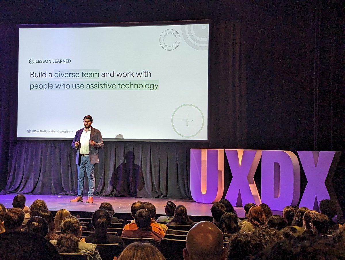 Back at #uxdx for Day 2, listening to @KentTheHuth talk about #accessibility in #uxdesign
