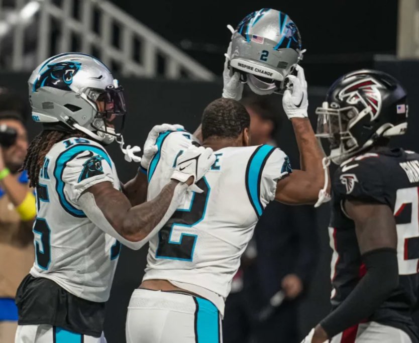 SadeekCreates's tweet photo. Reminder that if DJ Moore never took his helmet off in this game, Panthers would have won, would have been picking 15 instead of 9, and Bears most likely don’t trade that far down and don’t get DJ Moore. 

Life is funny https://t.co/sMs0aUPFJi
