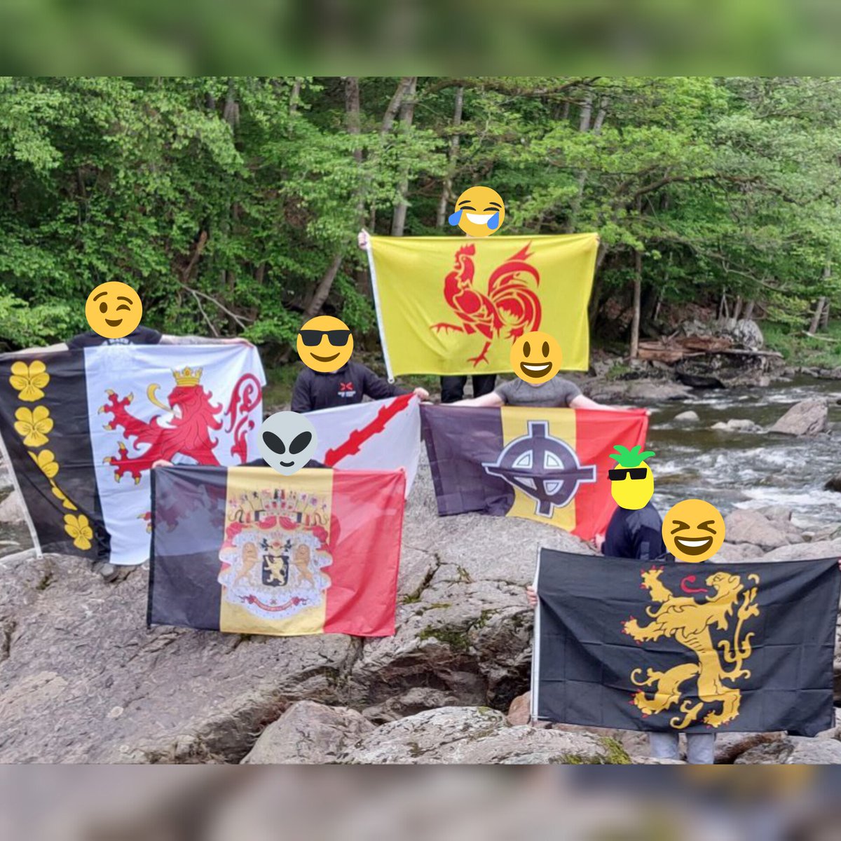 BourguignonsBel's tweet photo. Photo de notre dernière randonnée à Aywaille avec tous les drapeaux, on en a quelques-uns.
#Randonnée #Promenade #Drapeaux #Brabant #Wallonie #Belgique #Armoirie #Amblève #ninglispo #Hiking #CroixdeBourgogne #Camaraderie #Outdoor #enracinement https://t.co/yHWAcr7P5Y