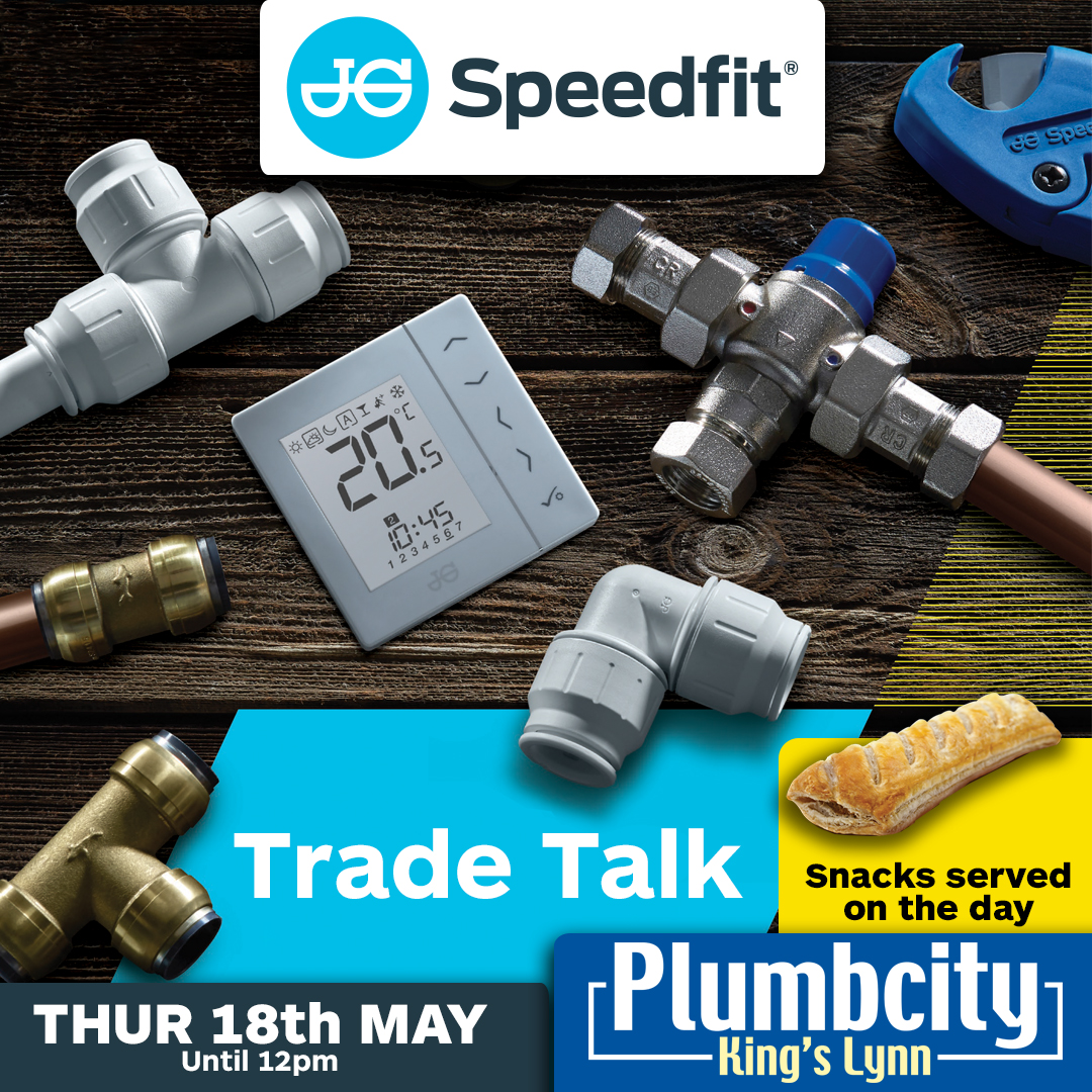 Want to learn more about push-fit plumbing fittings? SPEEDFIT are visiting Plumbcity King's Lynn tomorrow until 12pm to discuss their products. With tasty brekkie snacks supplied. @jgspeedfit #Plumbing #Fittings