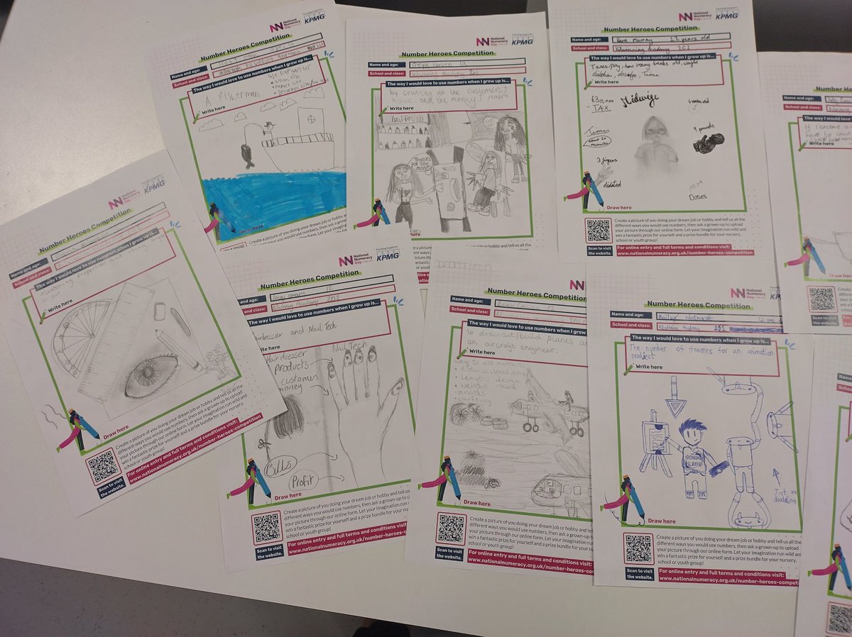 KilwAcadMaths's tweet photo. A selection of the efforts from our wonderful S1 in the Number Heroes Competition for #NationalNumeracyDay. Well done to them all! https://t.co/X4RmRQYQmx