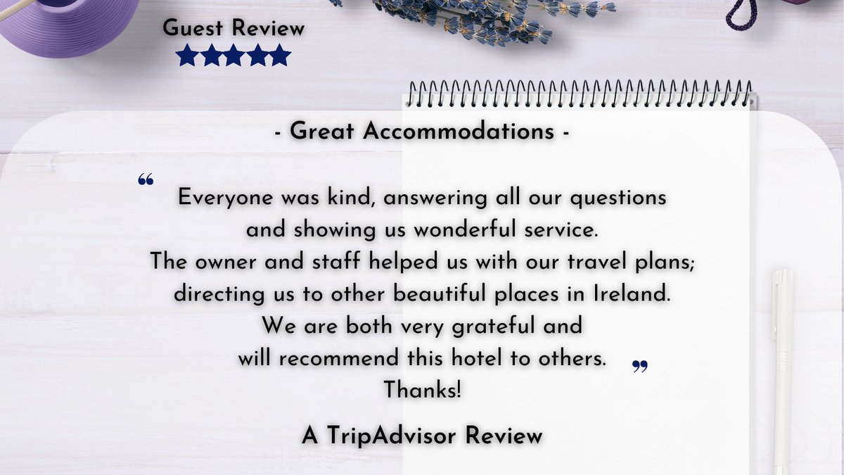 A recent review of a guest's experience at Treacys West County Hotel Ennis.

We appreciate the kind words and we look forward to welcoming you back in the future! 😃

#TreacysWestCountyHotel #VisitClare #VisitEnnis #GuestReview #HotelReview #FiveStarsReview