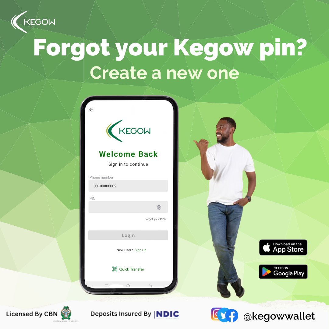 Life just got seamless with Kegow!
Generate a new pin for easy access to your Kegow account as you make transactions. 

Sign up today: kegow.com/#download

#kegow #createapin #epayment