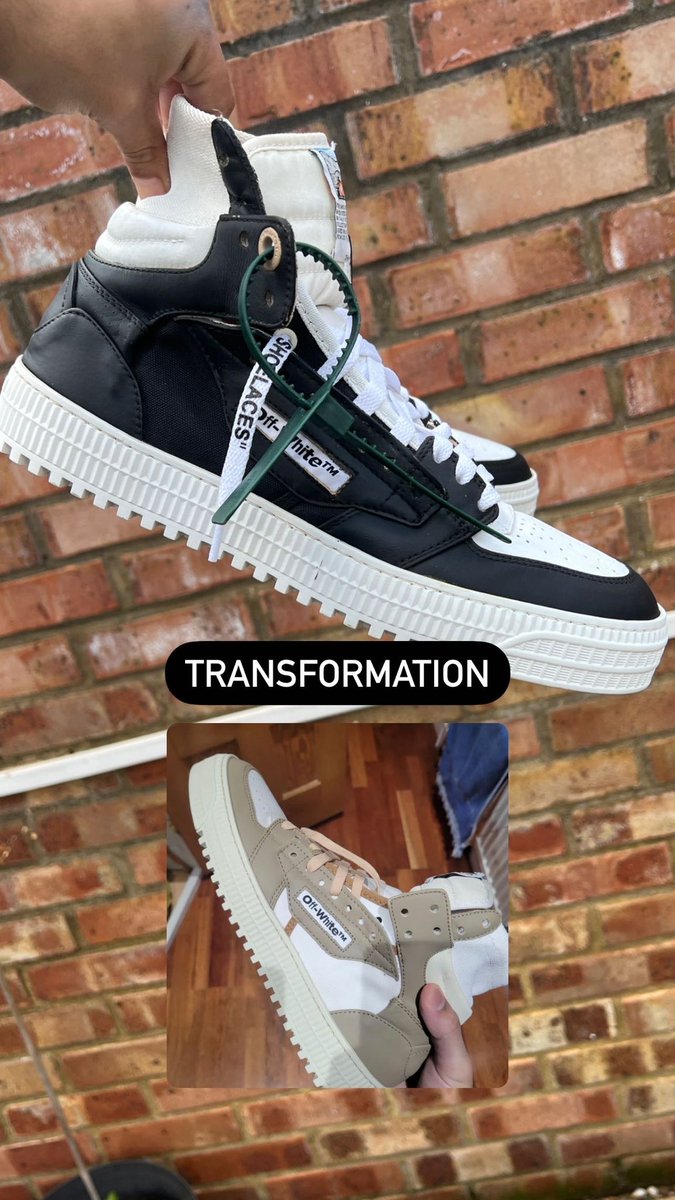 noneofzero_'s tweet image. Before vs after Pics: 

Custom Off White Sneaker Transformation