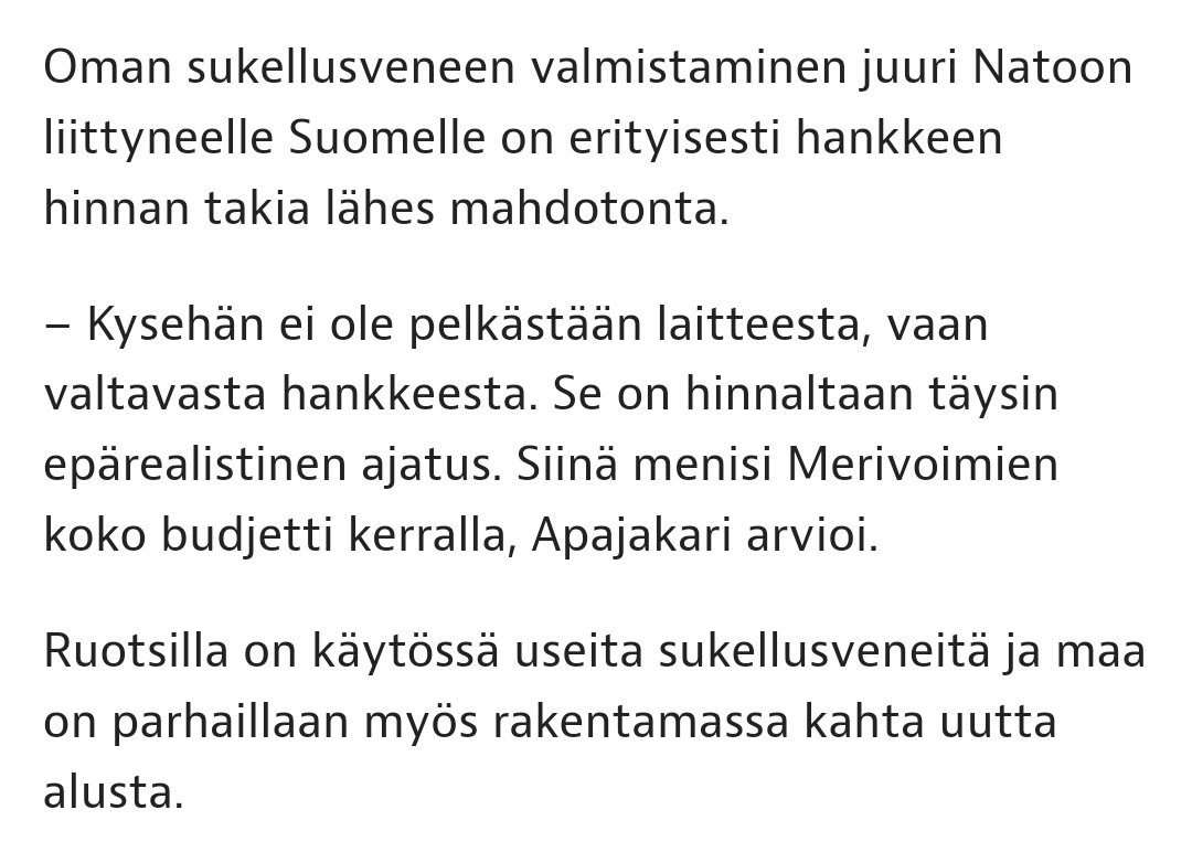 SamuHaa's tweet photo. Just saying. #ilmavoimat #F35hanke on yli koko puolustusbudjetin... #sukellusvene #merivoimat https://t.co/tNTLjVen1L