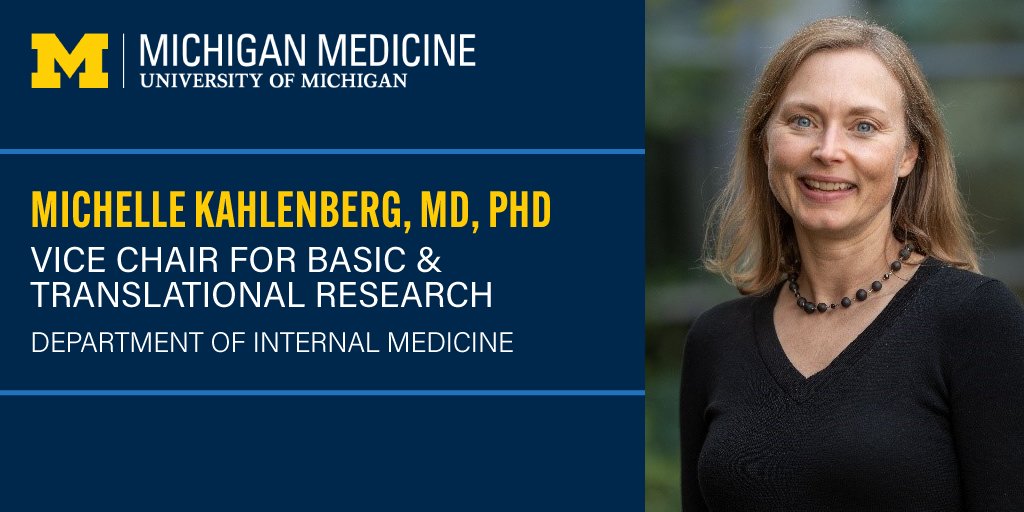 U-M Department of Internal Medicine (@umintmed) on Twitter photo Congratulations to Dr. <a href="/Kahlenberglab/">Michelle Kahlenberg</a> who was selected as the Department of Internal Medicine Vice Chair for Basic and Translational Research, effective June 1, 2023. #GoBlue! Congratulations to Dr. <a href="/Kahlenberglab/">Michelle Kahlenberg</a> who was selected as the Department of Internal Medicine Vice Chair for Basic and Translational Research, effective June 1, 2023. #GoBlue!