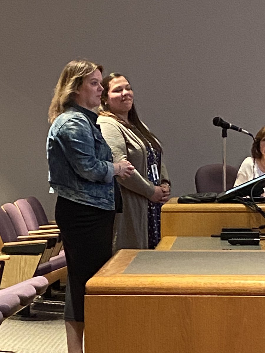 SLCSD's tweet image. Thank you to @SLCSHardy teachers Ashley Bentz and Andrea Stevens (and Hattie) for sharing information about their 1st grade co-taught classroom at last night’s Board of Education meeting.