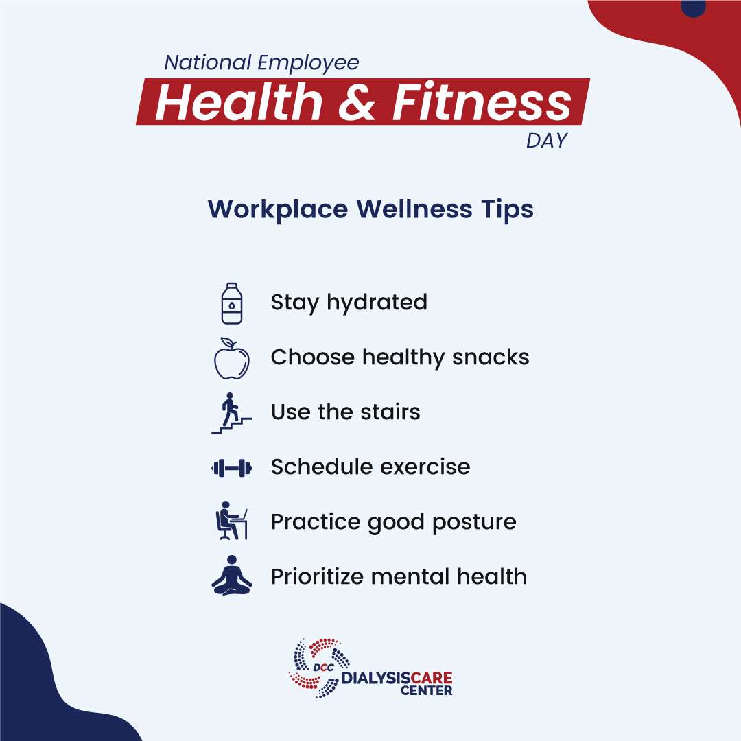 Join us in celebrating National Employee Health and Fitness Day by incorporating these easy wellness tips into your daily routine. We encourage our DCC family to prioritize health and well-being both at home and at work. #employeewellness #nationalemployeehealthandfitnessday