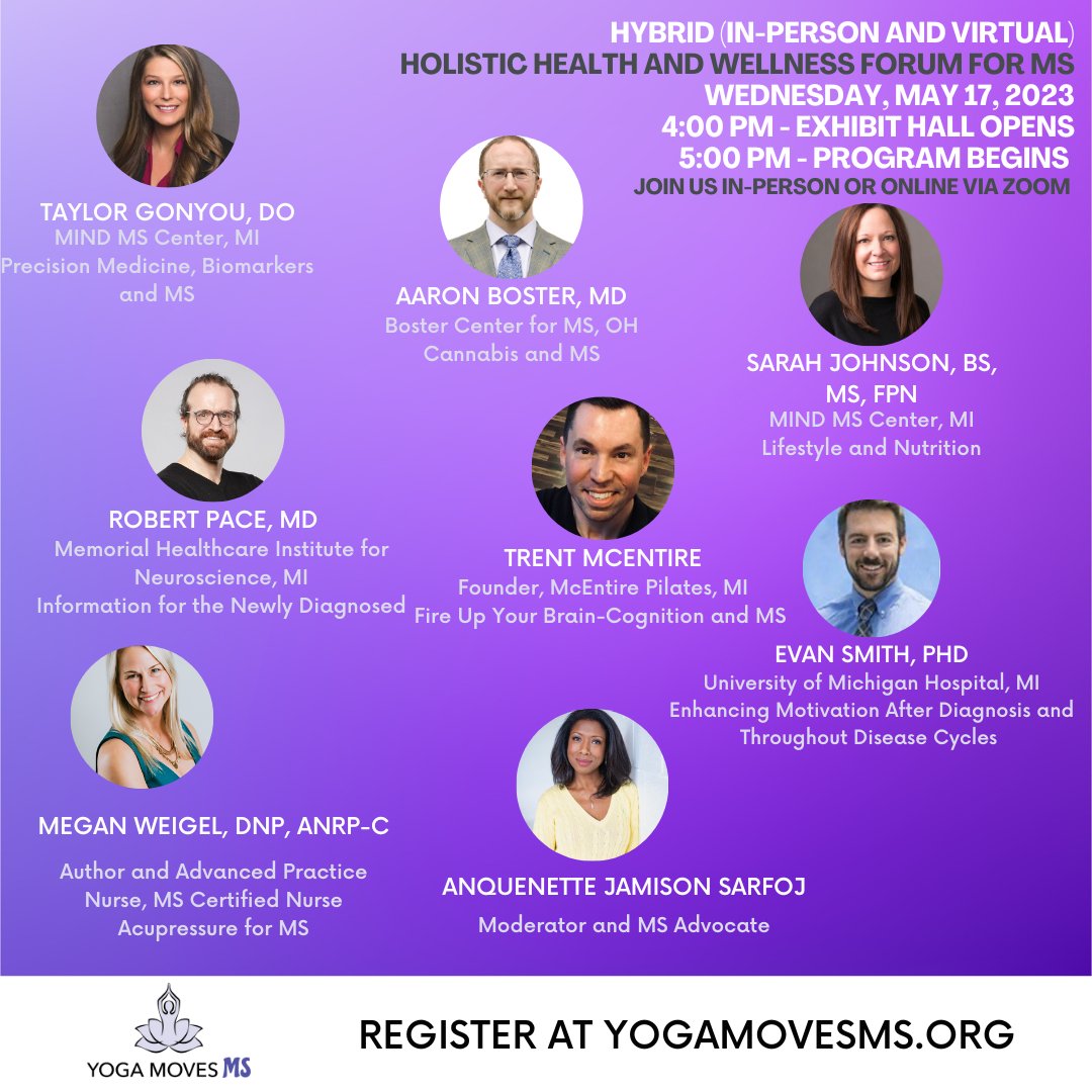 yogamovesms's tweet photo. Today is the first time that the  Holistic Health and Wellness Forum for MS is a hybrid. I am honored that we have such fabulous speakers about to present meaningful and relevant topics to the community worldwide.
#MS

@AaronBosterMS
@g8surfernurse
@McEntirePilates 
@KurryQulture https://t.co/OG0KB5iugI