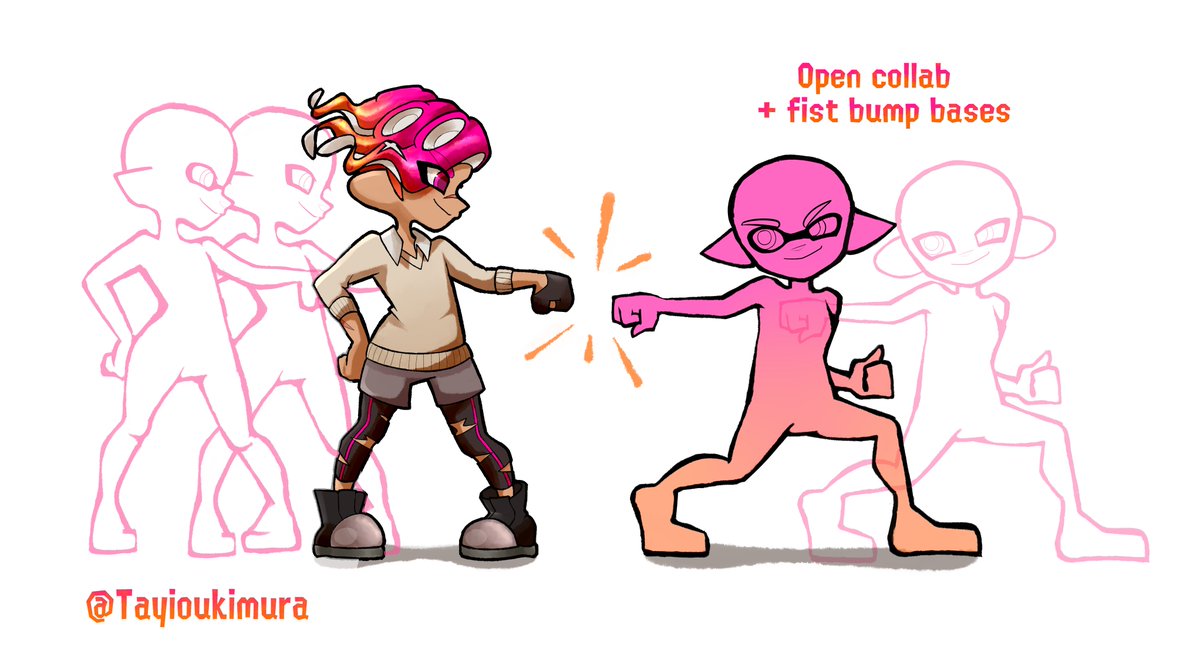 FREE FIST BUMP SPLATOON BASES + OPEN COLLAB!
Hi!
I'm in love with that new emote, and can't wait to do it with my friends! So for now, I will draw it... 💕

Check comments⬇️ to get bases!! You can use everything, even the bases without Oumy, as long as you credit me! 

Have fun!~