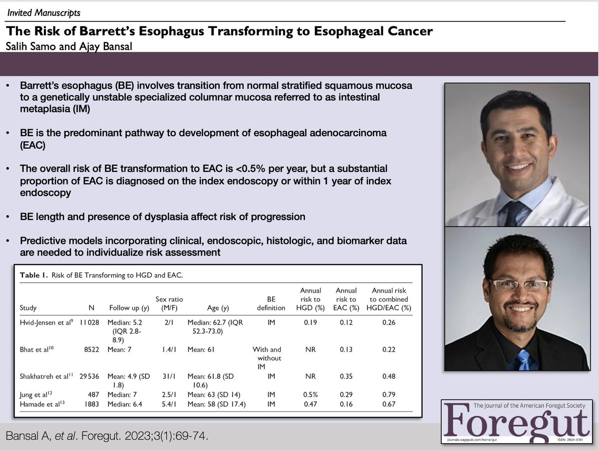 ⚠️The Risk of Barrett’s Esophagus Transforming to Esophageal Cancer 📕Read here: journals.sagepub.com/doi/full/10.11… #Foregut #GITwitter #MedTwitter #SurgTwitter #GERD #Barretts @KUMedCenter @SalihSamo @AjayBansal_KUMC @SalgiFoundation @ECAware #BarrettsEsophagus #esophagealcancer