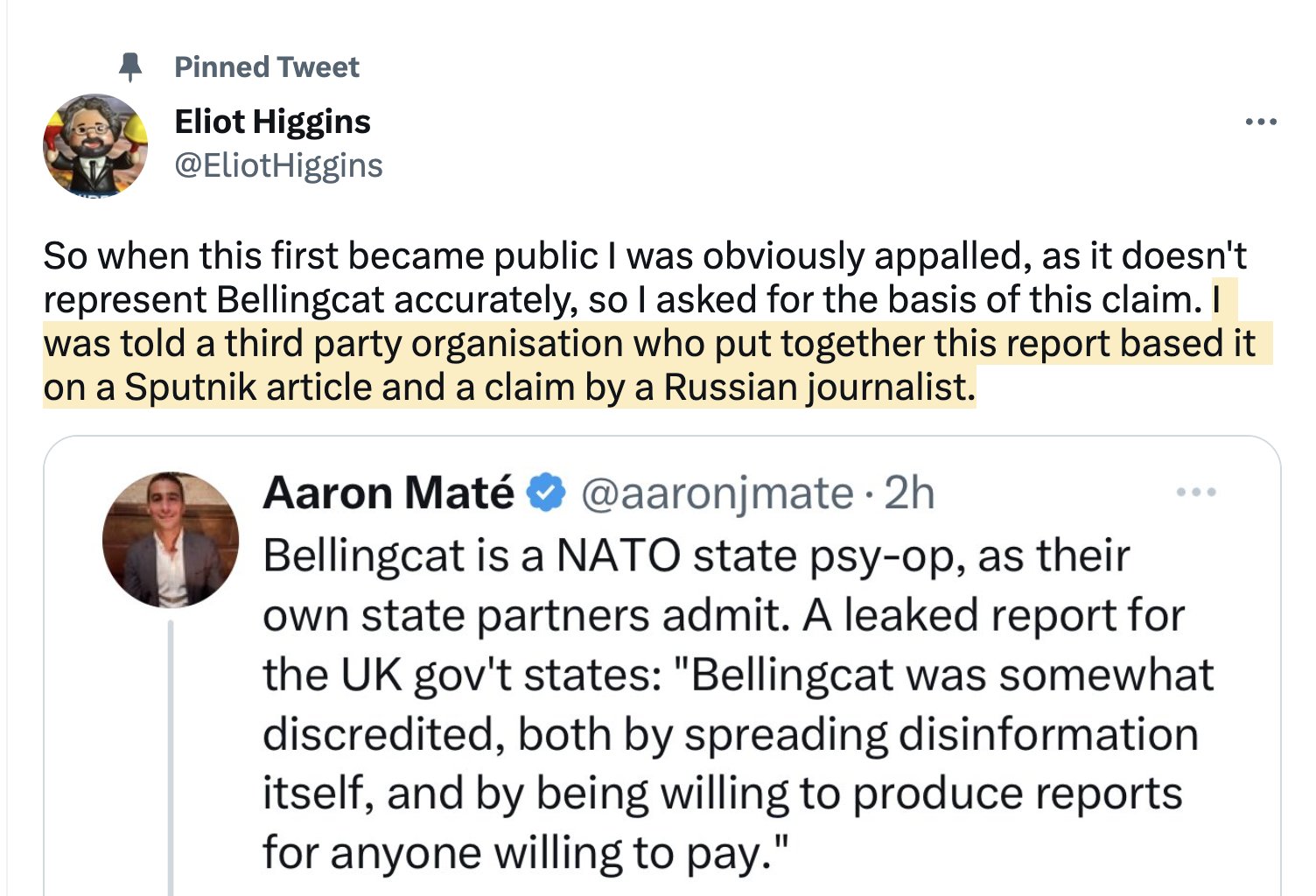Aaron Maté on Twitter "How does EliotHiggins of Bellingcat handle the