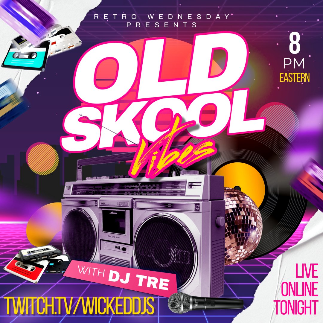 Lots of classic hip hop and 80s tonight!!! Let's take it back to the day of Boomboxes and Aqua Net hairspray with DJ TRE. Free online show at 8pm eastern website on the bottom of flyer.🤘😁📻😁🤘
TWITCH.TV/WICKEDDJS