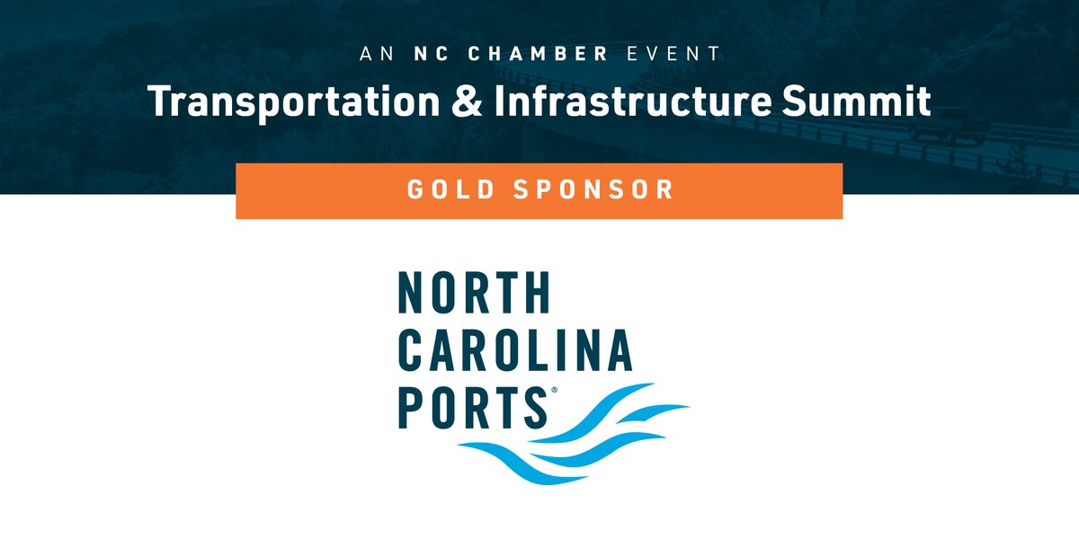 NCChamber's tweet photo. We want to recognize @NCPorts for their gold sponsorship of today’s Transportation &amp; Infrastructure Summit, and for keeping our cargo and businesses moving. #MovingNCForward https://t.co/G2R9OId8pG