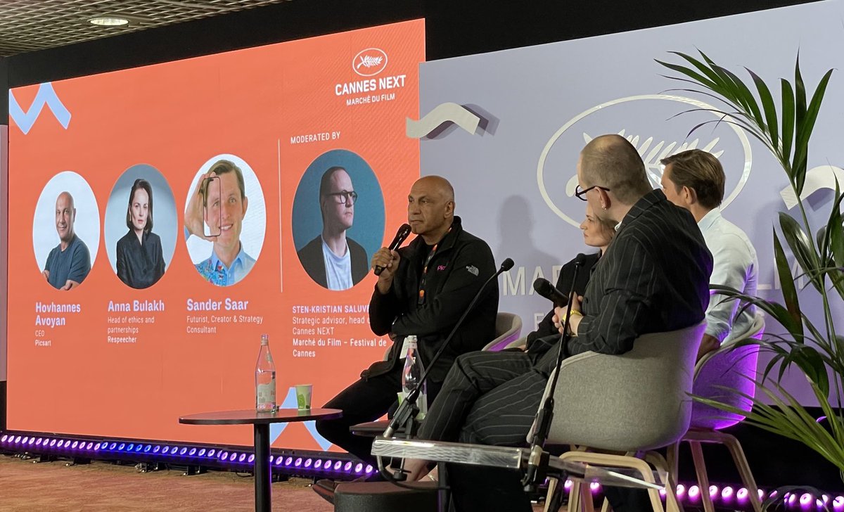 #AI apocalypse or revolution? Love the title of this panel ⁦<a href="/mdf_cannes/">Marché du Film</a>⁩ #CannesNEXT and I am sure in all the ones I will host in the next 2 days AI will be sitting on a side chair (at least). #film #media #futures
