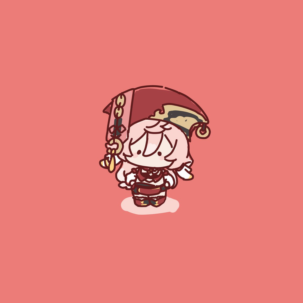 yanfei (genshin impact) 1girl chibi solo pink hair simple background red headwear hat  illustration images