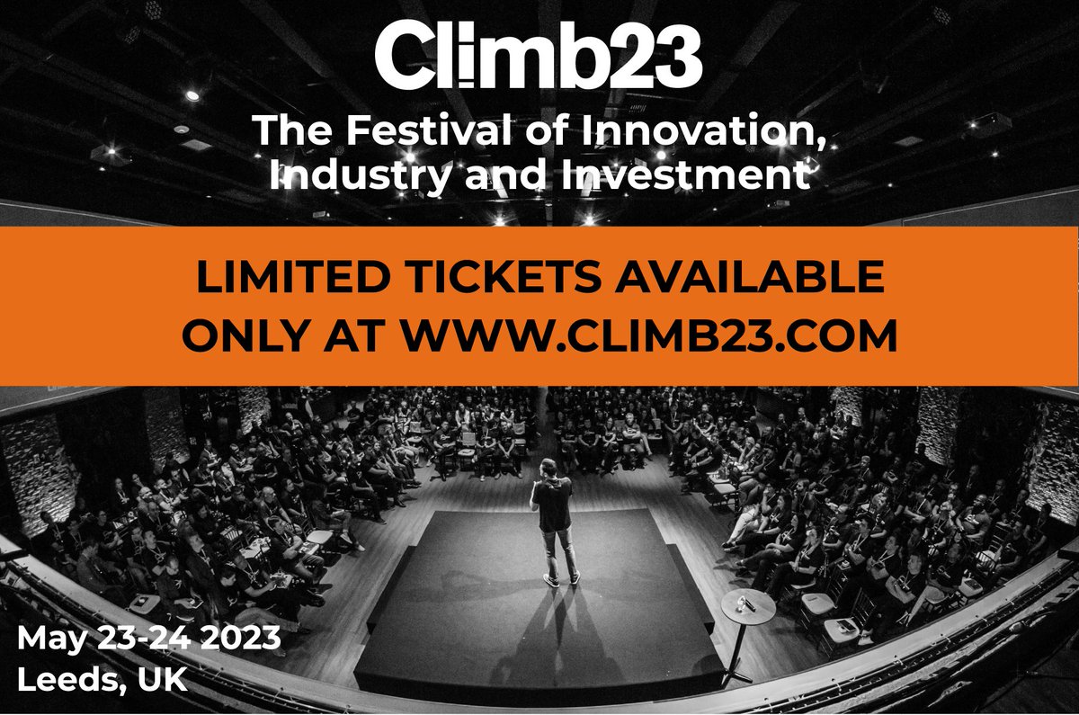 #Climb23 is now less than a week away and there are limited tickets remaining. If you want to be part of the largest innovation and investor event and rub shoulders with a who's who of the UK investment world then NOW is the time to get your tickets: climb23.com.