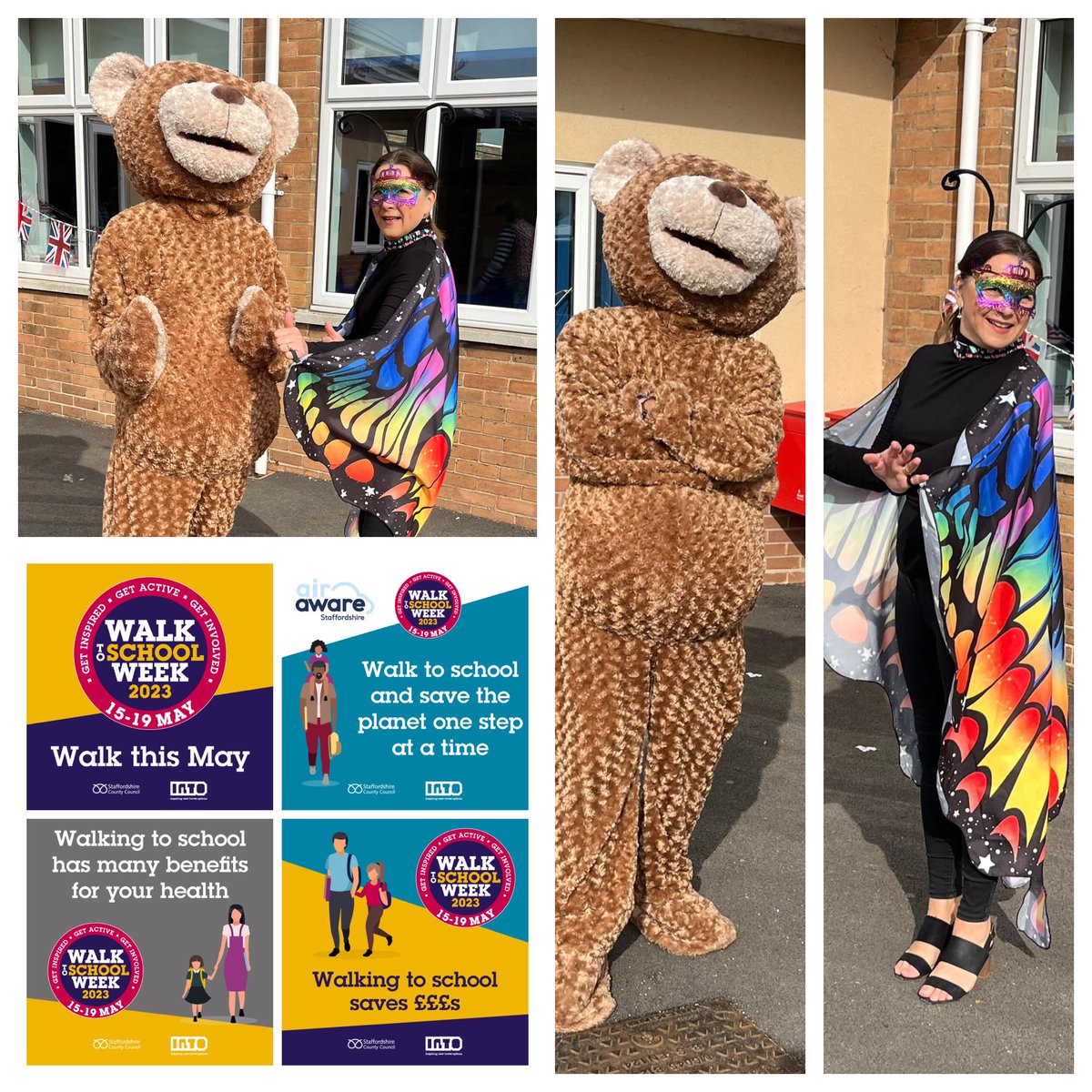 Another great turn out today for ‘Walk to School Week’; The Butterfly and The Bear led the convoy to school.  Thank you for your ongoing support - together, we are making a big difference and that makes us very proud of our school community.  @AirAwareStaffs #INTOWalkingStaffs
