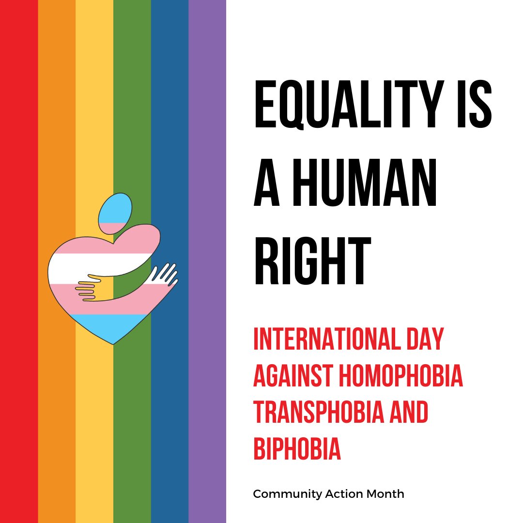 Equality is a human right.
May 17th is International Day Against Homophobia, Transphobia and Biphobia.

#CommunityActionMonth #CommunityActionWorks #CommunityAction #Equality #EqualityForAll
