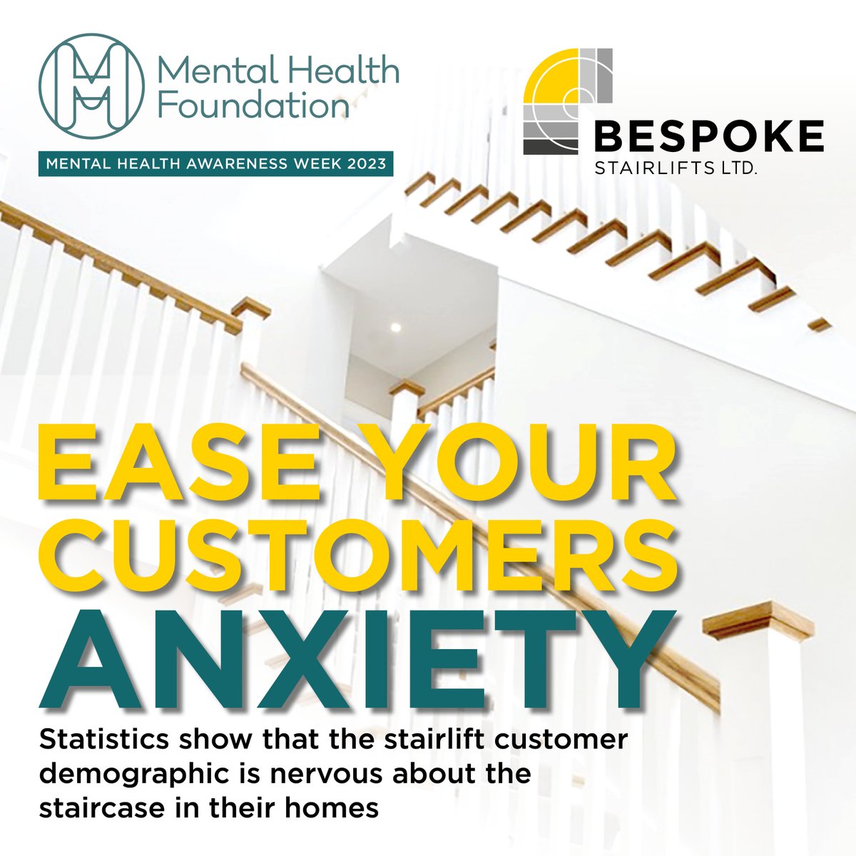 This week is #MentalHealthAwareness Week and this year's focus is on #Anxiety.

Anxiety is a normal #emotion in us all.

A UK study by #MHF found that anxiety affects 82% of #people with #physical #health conditions and 84% of #carers.

mentalhealth.org.uk

<a href="/BespokeLifts/">Bespoke Stairlifts Limited</a>