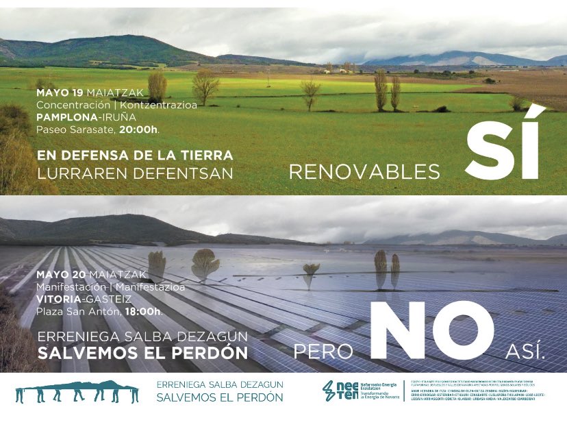 Este viernes 19 de mayo en Pamplona en  Paseo de Sarasate a las 20:00 h . EN DEFENSA DE LA TIERRA 
Y el 20 de mayo en Vitoria Gasteiz