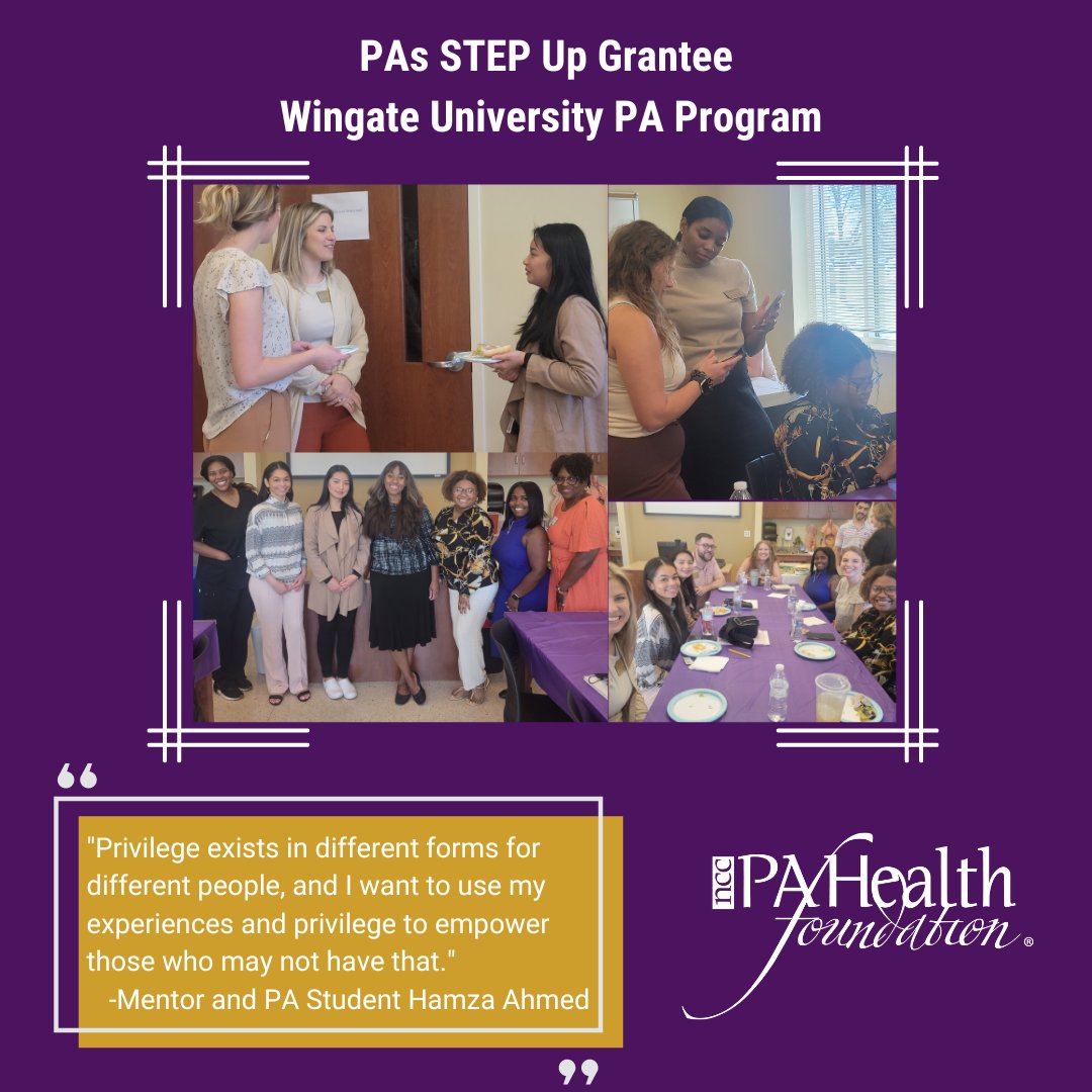 nccPAHealthFdn's tweet photo. Kudos to @WingateUniv PA program for mentoring pre-PA students underrepresented in medicine. Be our next #PAsSTEPUp grantee: https://t.co/sHe2dMuoi7

#PAsDoThat #PAEducator #DEI #Access #Diversity #Equity #Inclusion #Mentorship #PAstudent #Certified PA  @NCAPA1976 https://t.co/pzdK2lXMoO