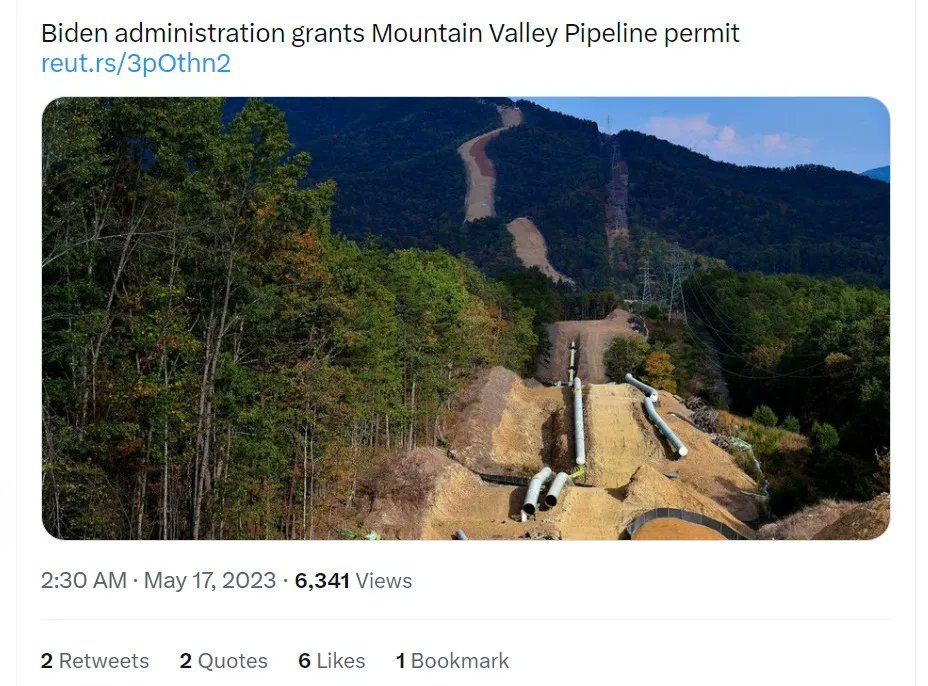 Biden approves Mtn Valley Pipeline opposed by environmental and social rights activists, and 11B to green energy, but it can harm the environment & people due to rare minerals dependency and growing concern about disposal. 
#EcologicalDamage #IndigenousJustice